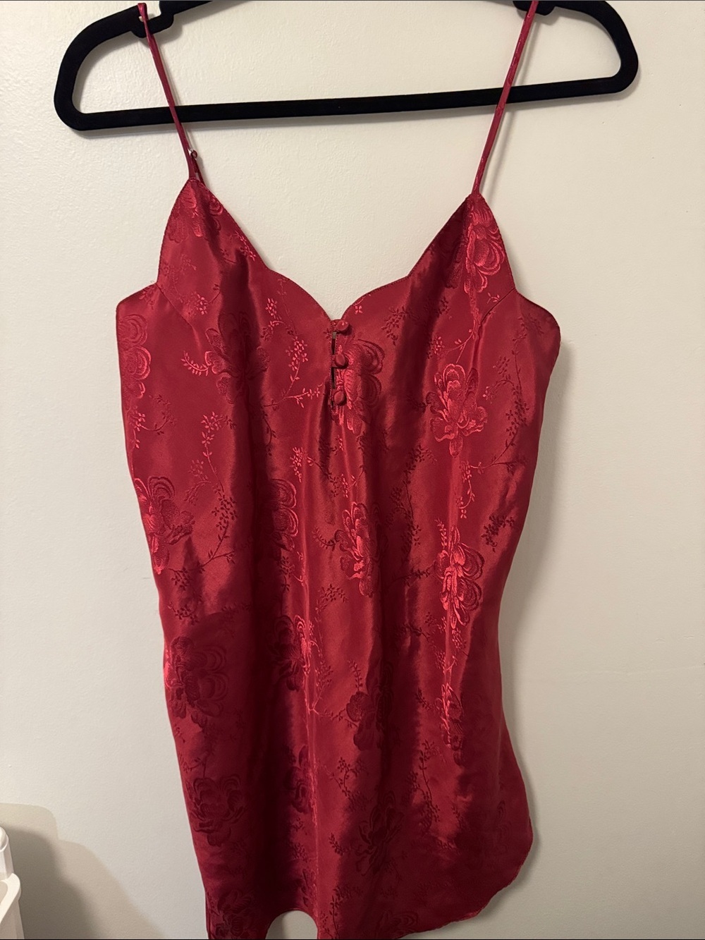 Vintage Morgan Taylor Red Satin Floral Slip Dress Small